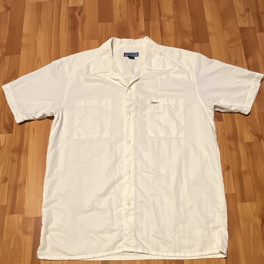 VTG Y2K Kenneth Cole Reaction Men's XL Cream Solid Woven Nylon Pocket Shirt SS